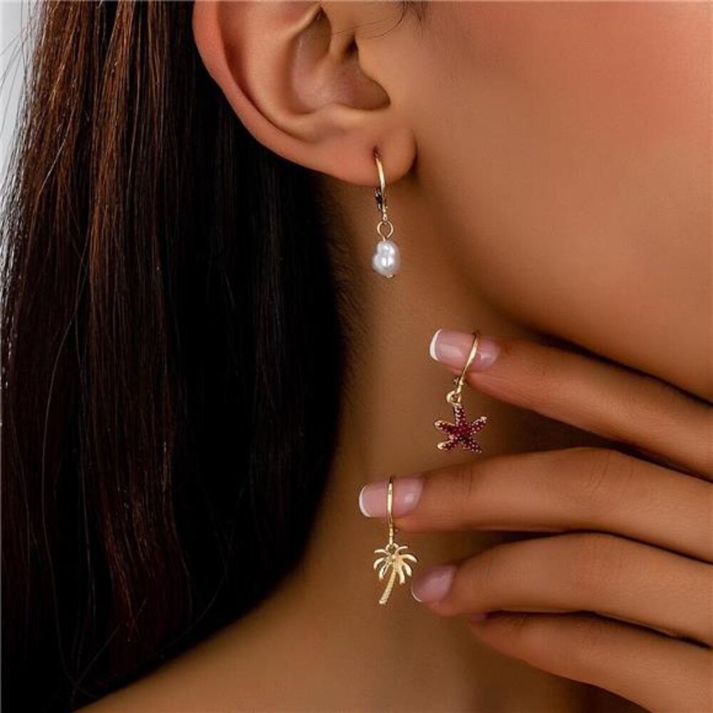 3-Pair 18K Gold-Plated Alloy Drop Earrings